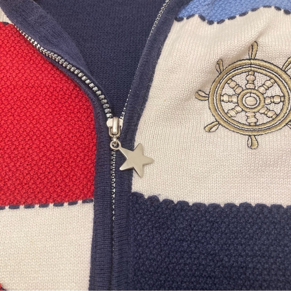 3/$20 90s Alfred Dunner Knit Zip Up Nautical Top Cardigan Womens Small Anchor - Picture 4 of 9